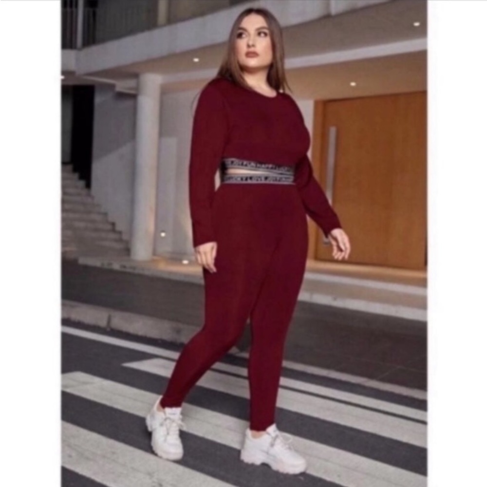 Burgundy Legging & Crop Top Matching Pant Set